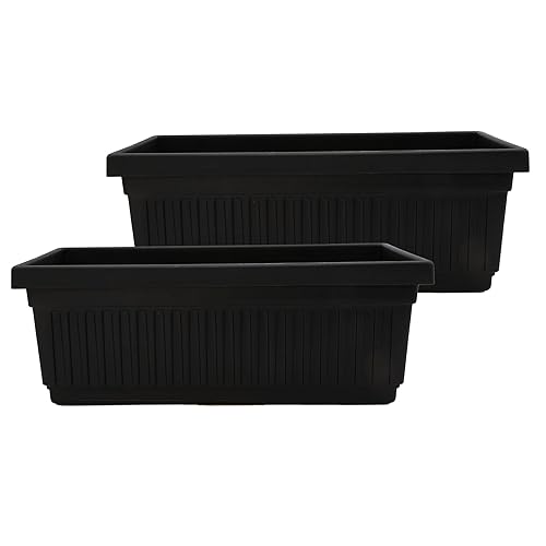 The HC Companies Venetian Window Planter Box w/Drain Plug - Long Planter Box for Windowsills, Balconies & More - Plastic Rectangular Outdoor Planters for Herbs & Flowers (18" Black, Pack of 2)