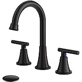 Bathroom Faucets for Sink 3 Hole, Hurran Matte Black Bathroom Sink Faucet with Pop-up Drain and Supply Lines, Stainless Steel Lead-Free Widespread Faucet for Vanity RV Farmhouse Sink