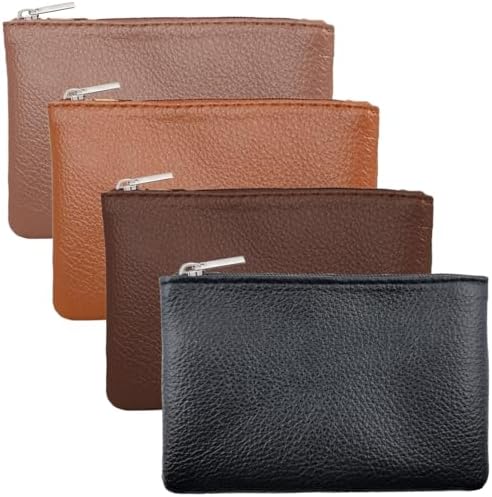 4 Pack Leather Zipper Coin Purse,Portable Change Wallet,Coin Pouch