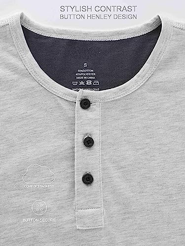 HETHCODE MEN’S CASUAL SLIM FIT LONG SLEEVE BASEBALL WORKOUT ACTIVE SPORTS GYM HIKING HENLEY T SHIRTS H.GRAY/S.GREEN XL