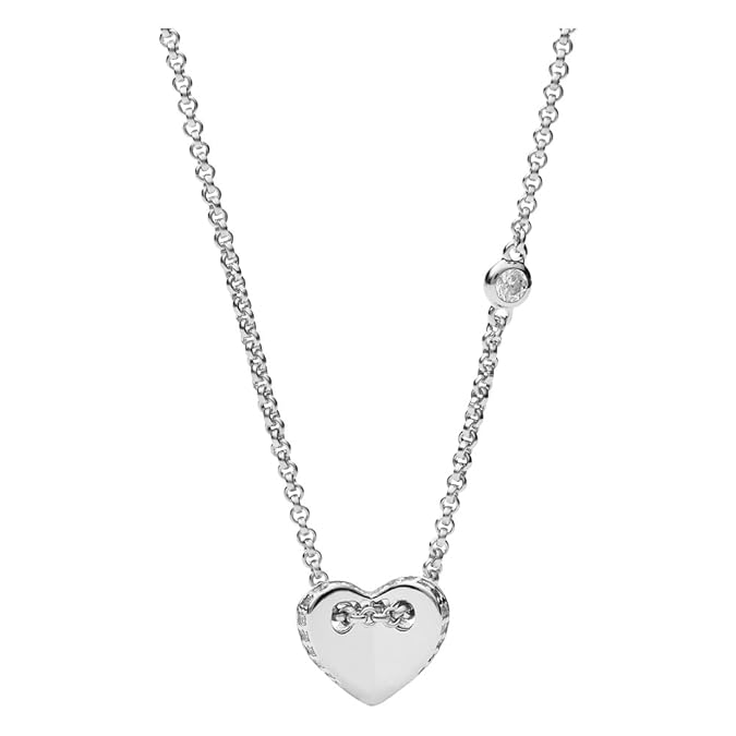 Fossil JFS00425040 Damen Collier Herz Sterling-Silber 925 Silber Weiß Zirkonia 47 cm