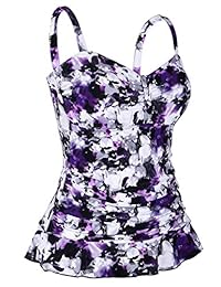 Hilor Vestido de baño para dama con estilo clásico de los años 50, tankini con detalle corrugado