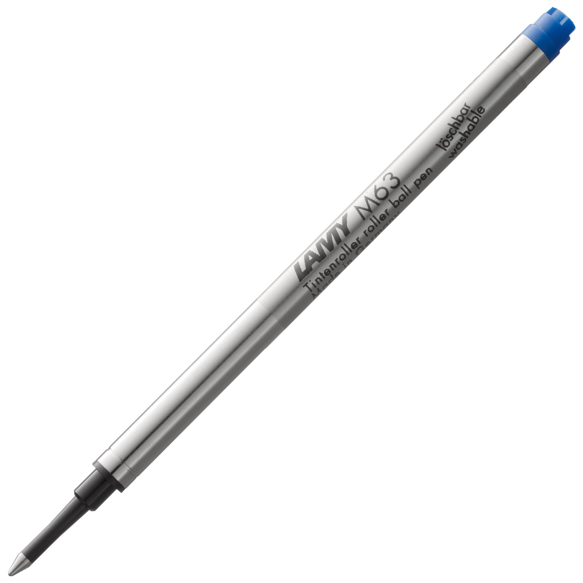 Lamy M63 large-capacity metal rollerball refills - Original replacement refills for all rollerball pens with cap - Document-proof - Medium line width in blue ink