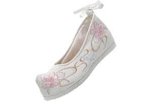 GRIRIW Women Shoes Ancient Design Chinese Retro Cotton Canvas Flats with Anti-Skid Sole for Stage Performance White