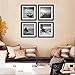 Black Framed Art Wall Decor - 4 Panels Beach Stone Boat Bridge Theme Landscape Sea Wall Art Canvas Prints Contemporary Black Frames Paintings for Home Decorations