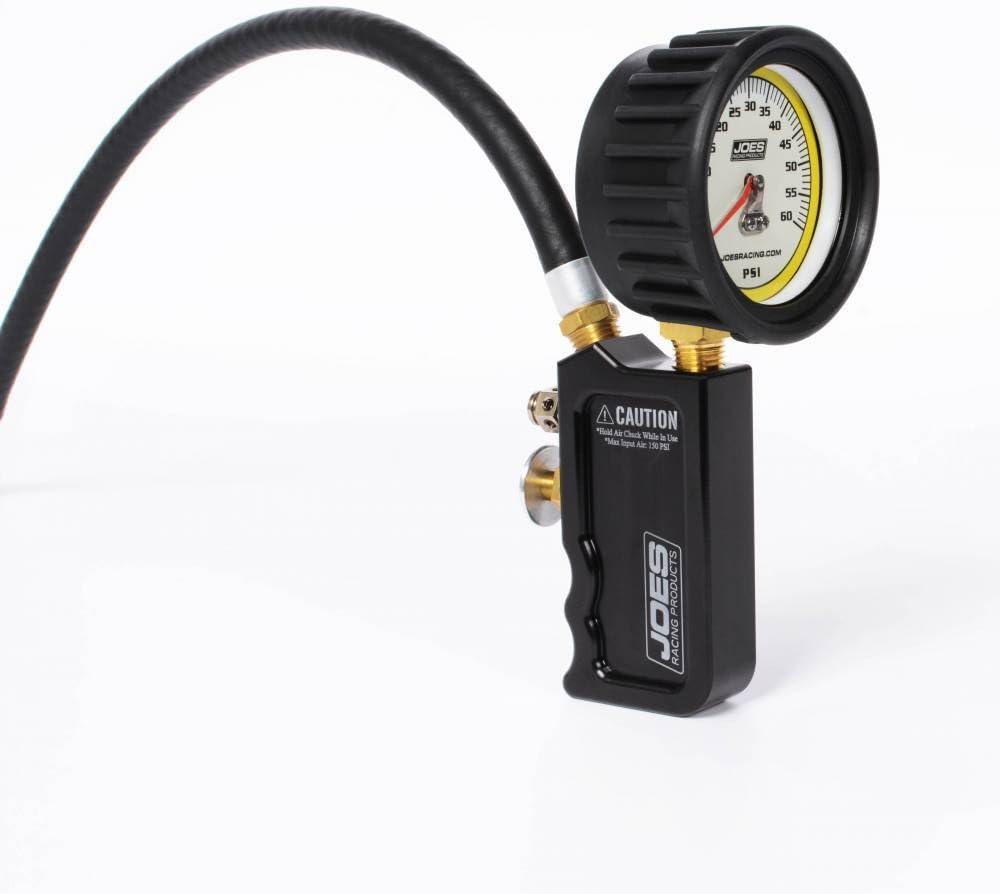 Joes RacingPRODUCTS Tire Inflator and Gauge, Professional Quick Fill, 0-30 psi, Air Line/Fittings, Analog, Glow in The Dark, 2-1/2 in Diameter, Black (32490)