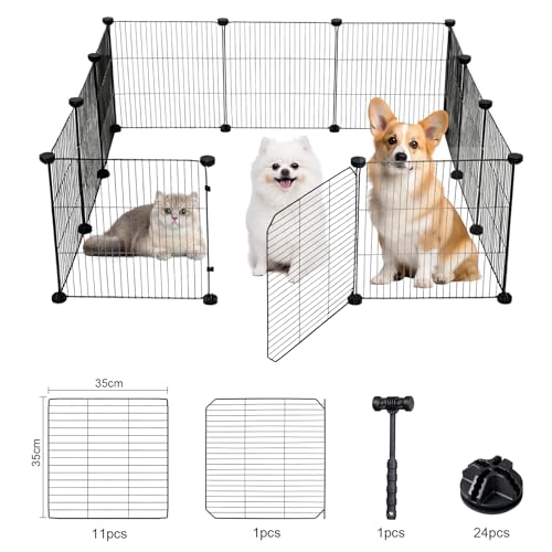 LOKOOY 12 Piezas Cifrado Valla para Mascotas, Bricolaje Corral para Mascotas de Metal con Puerta, Parque para Mascotas, Jaula Modular para Animales Pequeños, Gatito, Cachorro, Conejos, Cobayas