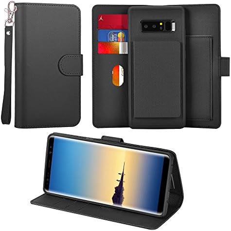 Galaxy Note 8 Case, UrSpeedtekLive Galaxy Note8 Detachable Wallet Case,Premium Vegan Leather Folio Flip Kickstand Case Cover with Card Slot,Wrist Strap,Magnetic Closure For Samsung Galaxy Note8,Black