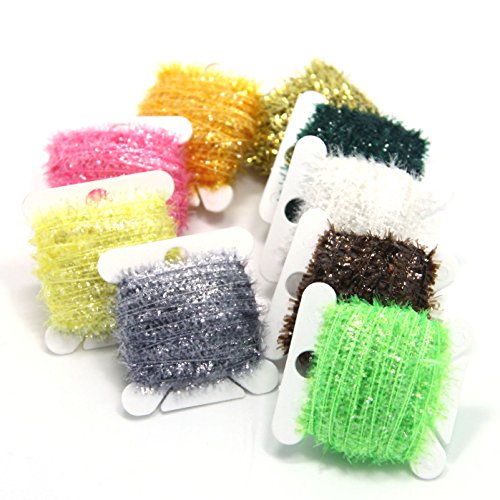 SAMSFX 90 Meters Fly Tying Materials Ice Chenille Flash Chenille Line Specific 9 Colors Assorted Small or Medium (9 Colors Chenille)