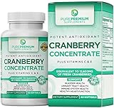Premium Cranberry Concentrate Pills by PurePremium (Non-GMO & Gluten Free). Triple Strength Cranberry Pills Equals 12600mg of Cranberries. Plus, Vitamins C & E for Enhanced Absorption.