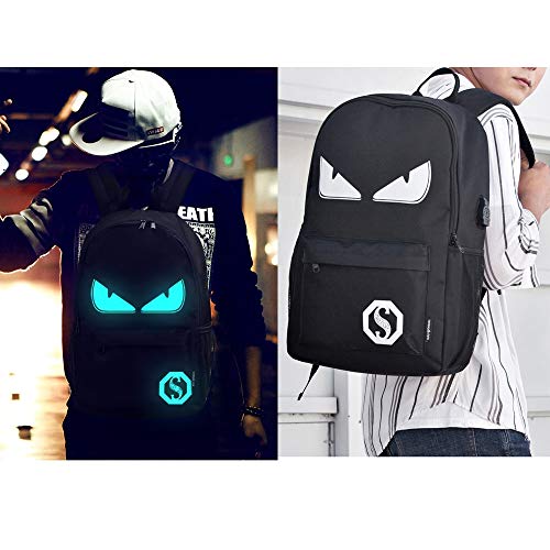 Lmeison Anime Cartoon Luminous Backpack with USB Charger Port and Lock & Pencil Case, Unisex Fashion Black Daypack Shoulder Rucksack Laptop Travel Bag College Bookbag