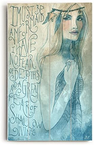 Mermaid by Artist Biljana Kroll Wood Sign Wall Decor Art Wooden boards 14" x 23" multicoloured