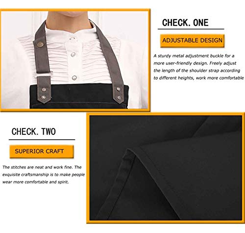 Homsolver Two Pockets Adjustable Bib Adult Apron - Extra Long Ties - Kitchen Apron, Money Apron, Waitresses Apron - Cooking Kitchen Aprons Women Men (Grey, One Size) - Thumbnail 2