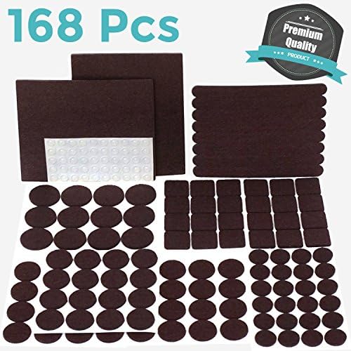 PREMIUM Furniture Pads Set 168 Pcs Value Pack Brown - Heavy Duty Adhesive Felt Pads for Furniture Feet, Assorted Sizes with Noise Dampening Rubber Bumpers. Floor Protectors for Hardwood &amp; Laminate