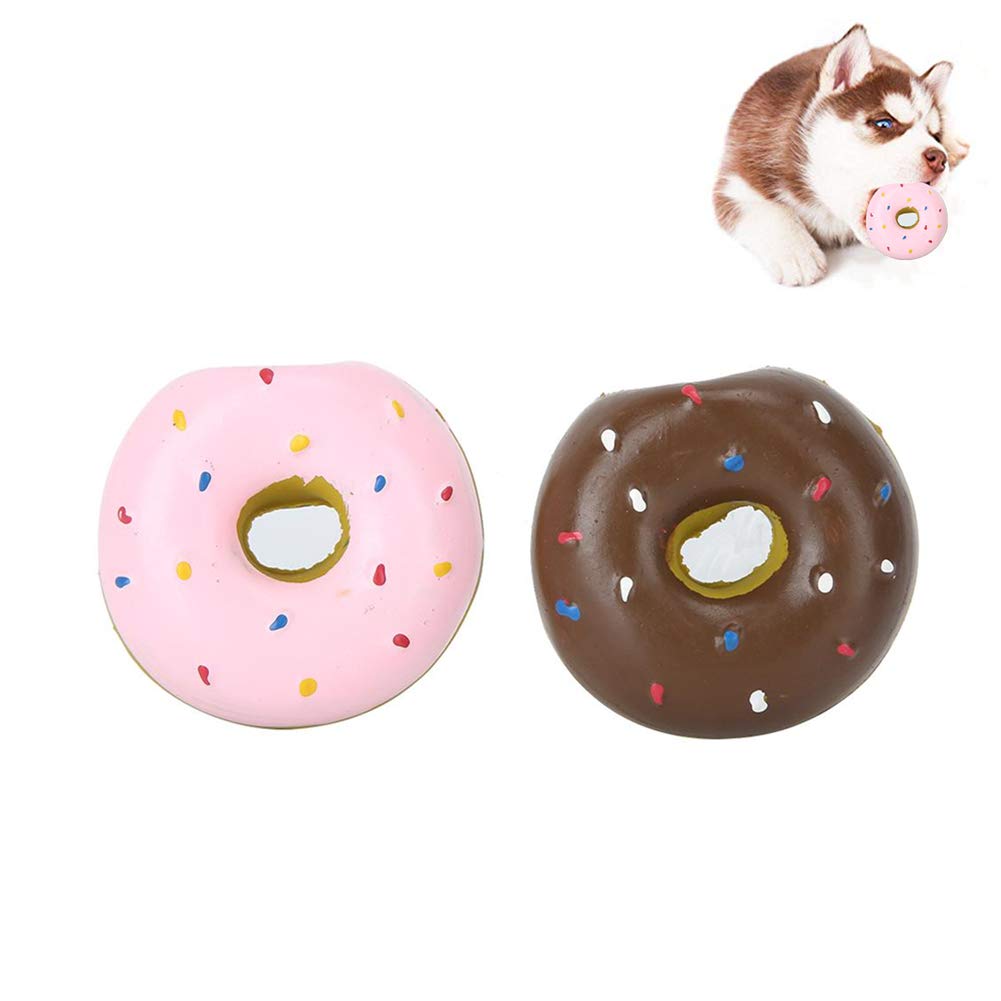Pssopp 2Pcs Squeak Latex Dog Toys Doughnut Shape Dog Chew Toy Training Toy Puppy Molar Toy Pet Interactive Play Toys for Small Medium Dogs