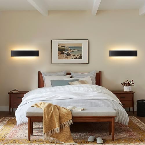 YCZM Indoor Wall Light 24 W, LED Indoor Wall Lamp 3000 K/4000 K/6500 K Temperature Three Colours Optional, 38 cm 2880 lm, Wall Lamp 4 Pieces Black