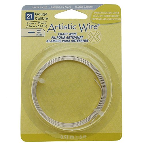 Artistic Wire 21-Gauge Tarnish Resistance Flat 5mm by .75mm, 3-Feet, Silver