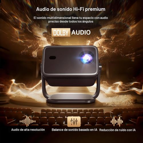 1080P Native 800 ANSI Smart Projector, Android 14, Supports 4K/8K, Air Mouse Remote Control, AI Auto Focus and Correction, WiFi 6 and BT 5.4, Hi-Res Audio, Netflix Compatible | Control Remoto Air Mouse, Enfoque y Corrección Automáticos por IA, WiFi 6 y BT 5.4, Audio Hi-Res, Compatible con Netflix