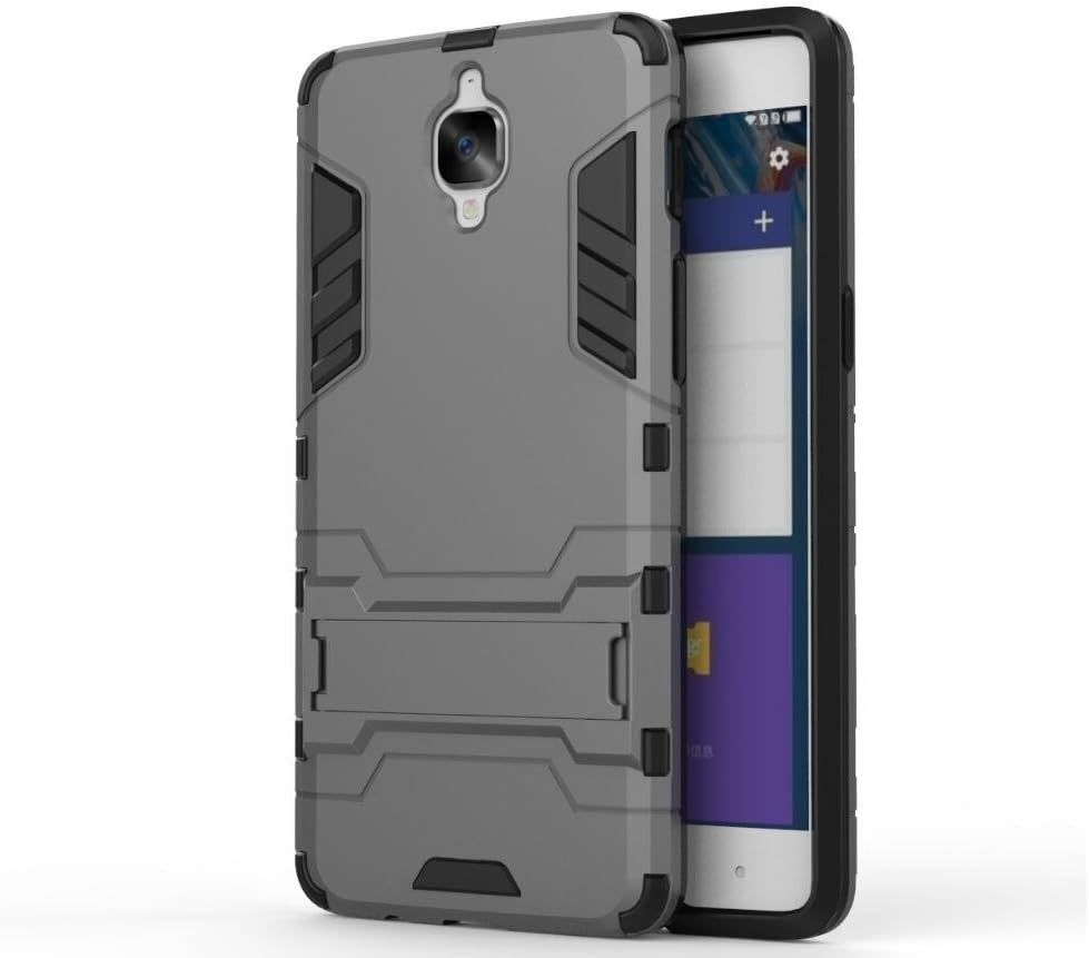 Bllosem Huawei Oneplus 3 Case Hybrid Dual Layer PC+TPU Full Body Shock Resistant Armour with Kickstand Function Case for Huawei Oneplus 3 Gray
