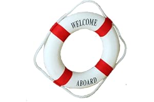 MorroMorn Lifebuoy Wall Hanging Decor - Welcome Aboard Mediterranean Style Home Decoration (Red, 10")