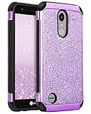LG K10 Case 2017, LG Harmony Case, LG K20 V Case, LG LV5 Case, BENTOBEN Luxury Glitter Black Case 2 in 1 Hybrid Faux Leather Chrome Protective Phone Case for LG LV5/LG K10/K20 Plus, Purple/Black