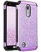 LG K10 Case 2017, LG Harmony Case, LG K20 V Case, LG LV5 Case, BENTOBEN Luxury Glitter Black Case 2 in 1 Hybrid Faux Leather Chrome Protective Phone Case for LG LV5/LG K10/K20 Plus, Purple/Black