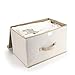 Storage Bins Set,MEE'LIFE Pack of 2 Foldable Storage Box Cube with Lids and Handles Fabric Storage Basket Bin Organizer Collapsible Drawers Containers for Nursery,Closet,Home,Bedroom(Cream Stripes)