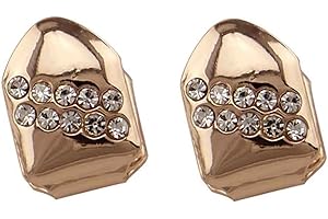 Psivika 2PC Gold Plated Diamond Single Grillz Cap for Your Teeth Grillz Men Women Hip Hop Jewelry Gift