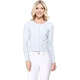YEMAK Women's Cropped Cardigan Sweater – Long Sleeve Crewneck Basic Classic Casual Button Down Knit Soft Lightweight Top