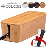 TEYGA Bamboo Cable Management Box - Stylish Cord Organizer Box Hides Power Strip and Keeps Cords Untangled - Surge Protector Cover Keeps Children Safe - TV Cord Box for Home and Office
