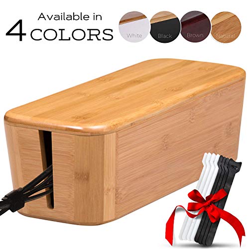 TEYGA Bamboo Cable Management Box - Stylish Cord Organizer Box Hides Power Strip and Keeps Cords Untangled - Surge Protector Cover Keeps Children Safe - TV Cord Box for Home and Office