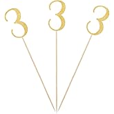 Gold Glitter 3rd Birthday Centerpiece Sticks, 12-Pack Number 3 Table Topper Anniversary Party Decorations