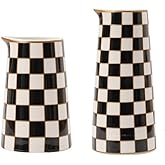 Porlien Checker Porcelain Flower Vase Home Decor Set of 2 with 5.5' High and 8' High Small Indoor Flower Bottles