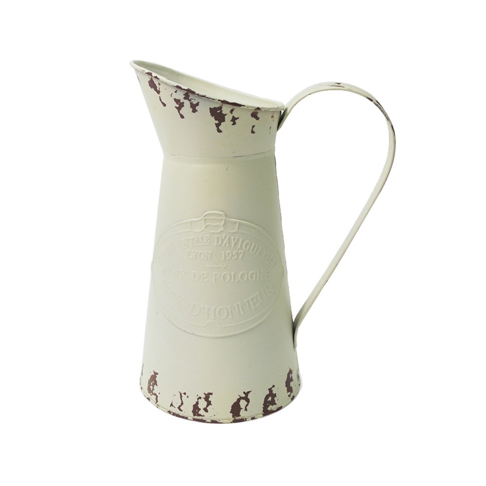 Watering Honey Elegant French Style Country Primitive Pitcher Flower Vase Watering Can Planters for Wedding Home Bar Decoration~Beige