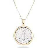 Miabella Italian 18K Gold Plated 925 Sterling Silver Genuine 2-Lira Bee Coin Medallion Pendant Necklace for Women 18 Inch Chain, Made in Italy