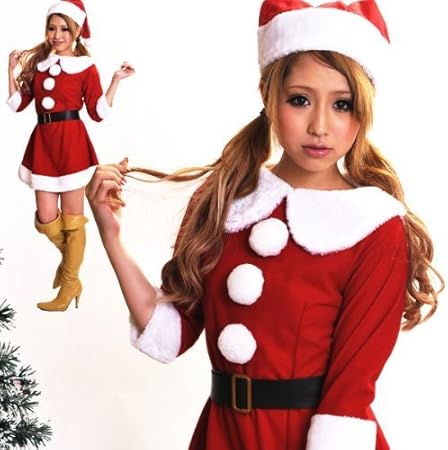 Amazon しんどろーむ ふわふわな襟がガーリー可愛いミニスカートサンタ服 ワンピース ベルト 帽子の３点セット San101 コスプレ 仮装 通販