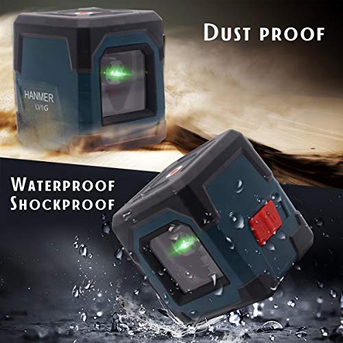Laser Level, HANMATEK green Cross Line Laser with Measuring Range 50ft, Self-Leveling Vertical and Horizontal Line, Rotatable 360 Degree, Battery Included and Carrying Pouch LV1G