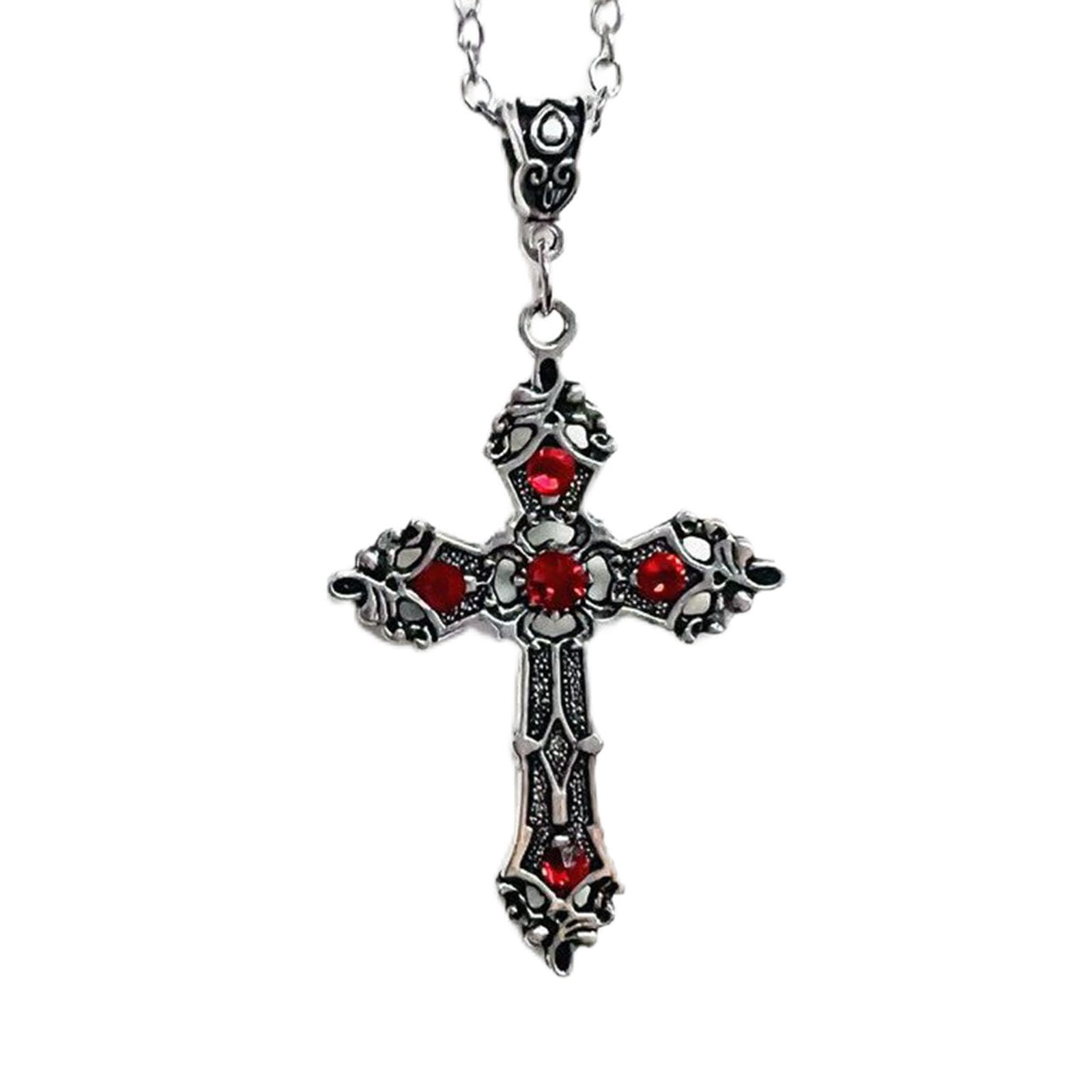 Photo 1 of ULLKEL Gothic Dark Cross Necklace: Red Gothic Cross Pendant, Punk Style, Halloween & Christmas Jewelry for Men & Women