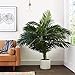 Nearly Natural 8FT Artificial Golden Cane Palm Tree, Fake Palm Tree with Two Realistic Trunks and Lifelike Palm Leaves, Faux Palm Plant for Indoor Home Décor with Black Nursery Planter