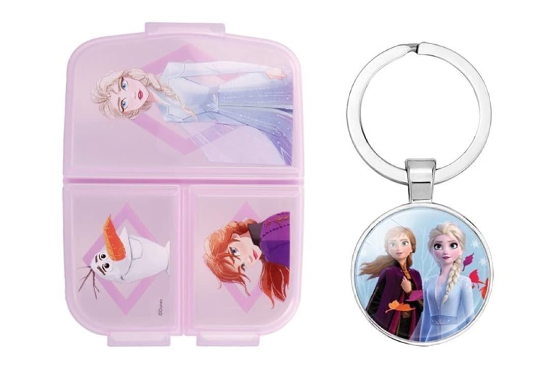 OM SUPPLIES Frozen Reusable Sandwich Lunch Box 3 Multi Compartment Kids Children School Includes Frozen Keychain (Frozen) — image 1