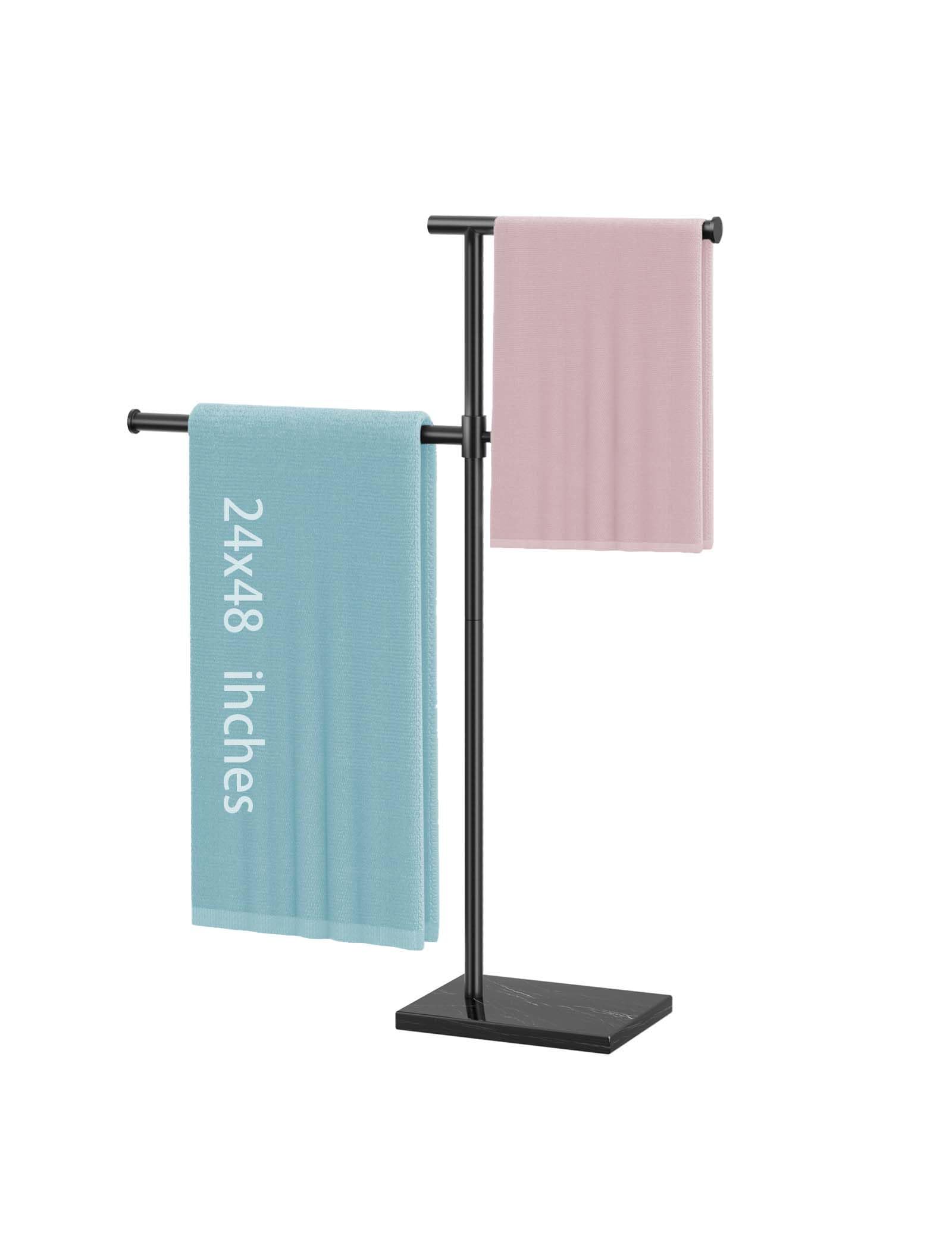 Photo 1 of 31 Inch Freestanding 2-Tier Towel Rack for Bathroom, 360° Rotatable & Adjustable Height, SUS304 Stainless Steel with Heavy Marble Base, Space-Saving F-Shaped Design for Towels & Bathrobes