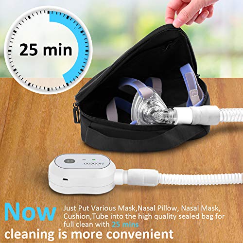 CPAP Cleaner and Sanitizer, Moocoo 2020 Newest Portable CPAP Sanitizer Bundle Rechargeable for CPAP Machine, Mask, Tube and Equipment, Includes T Adapter, Cleaning Bag, Heated Hose Adapter