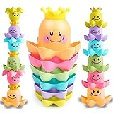 Conquer Baby - Bath Toys for Toddlers Kids Boys Girls | Waterfall Octopus Stacking Cups - BathTub Toys for 1 Year Old & Up - Fun Nesting Sea Ocean Animals for Swimming Pool Beach Sand - 6 Pieces