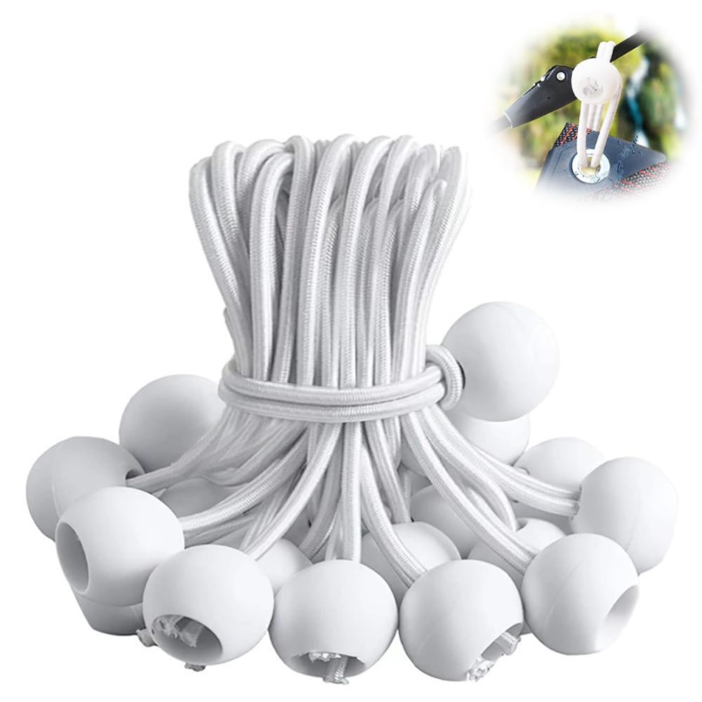 50 Pcs Bungee Cord with Balls, Heavy Duty Bungee Cords, Elastic Cord with Balls, Bungee Straps for Tarpaulin Tarpaulins Pavilions Tents Camping (white)