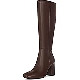 SOVANYOU Women's Faux Leather Tall Boots Fashion Square Toe Chunky Heel Knee High Boots with Side Zip