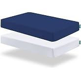 Pack and Play Sheets Fitted, 2 Pack Fits for Graco Pack n Play Mattress | Neutral Playard Sheets for Baby Boys and Girl, White &amp; Navy Blue