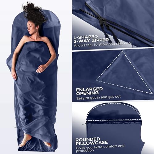 JAICOM Sleeping Bag – Ultra-Light and Soft 100% Nylon Travel Sleeping Bag 150 g Meat Bag Ultra-Compact Packaging Ideal for Hiking, Camping and Hostel Stays