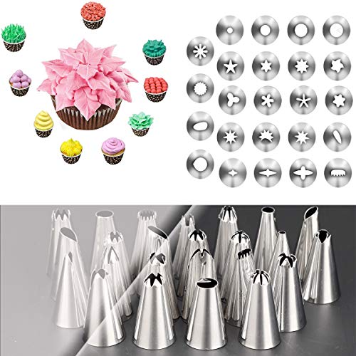 PUCKWAY Cake Decorating Icing Spatula set of 6 8 Inch Black Stainless Steel Frosting Spatulas, 24 Stainless Steel Baking Frosting Piping Tips with Cleaning Brush - Thumbnail 3