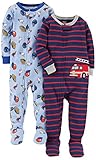 Carter's Baby Boys' 2-Pack Cotton Footed Pajamas, Sports/fire Truck, 12 Months
