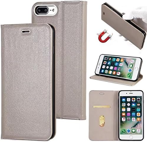 iPhone 7 Plus Leather Case,Zmiq Premium Folio Leather Wallet Case with [Kickstand] [Card Slots] [Magnetic Closure] Flip Notebook Cover Case for iPhone 7 Plus (7plus Gray XiHe)